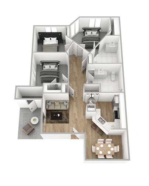 a 3d floor plan of a home with a bedroom and living room